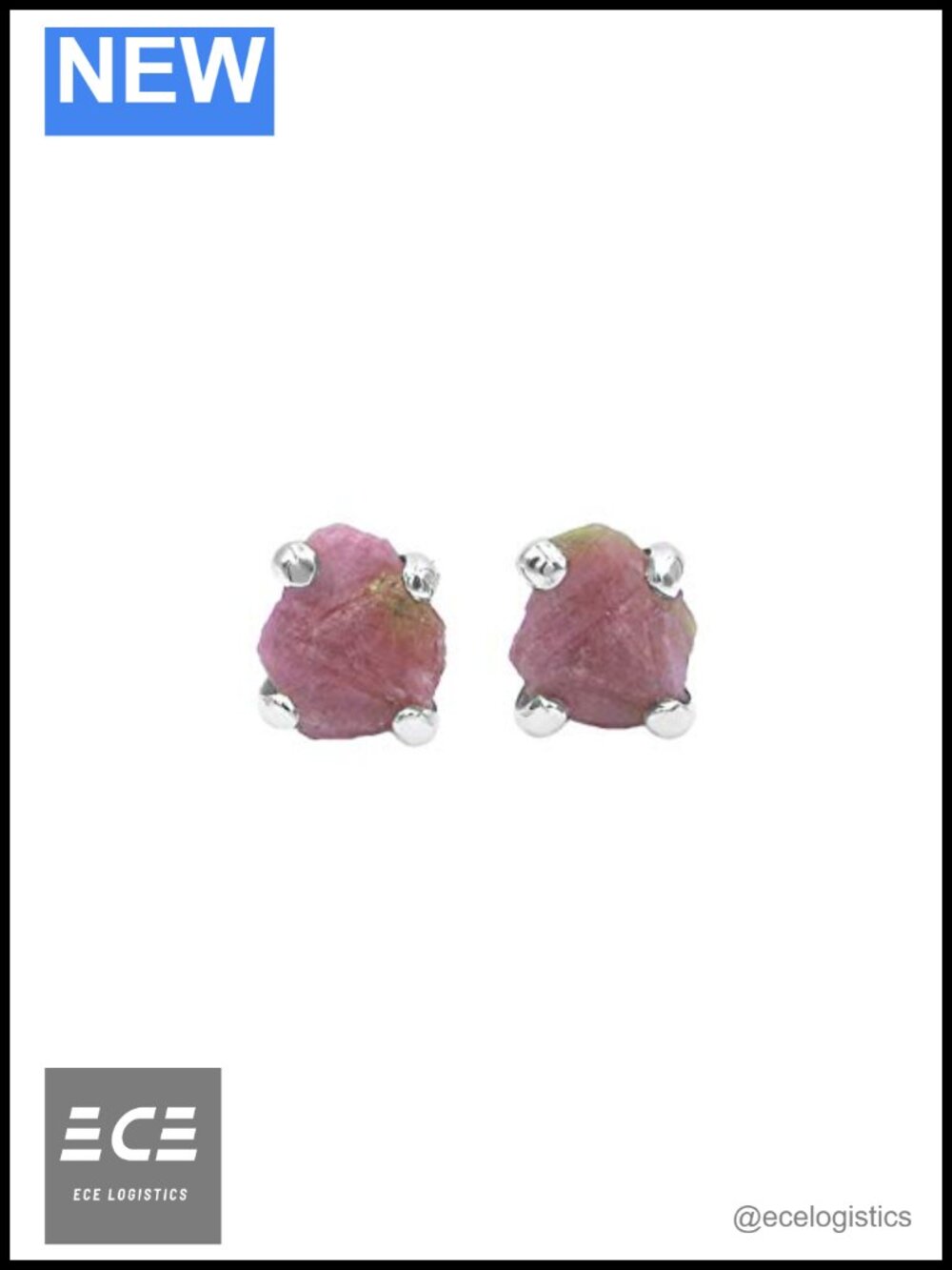 Genuine Rough Ruby Post Earrings in Fine Sterling Silver, Handcrafted Prong Set